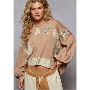 POL Tan Floral Long Sleeve Top